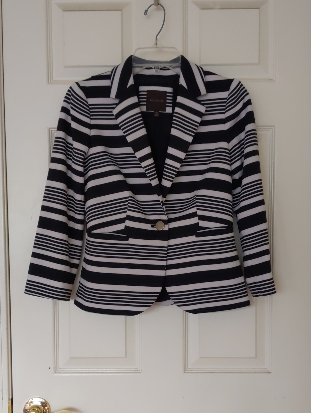 The Limited Striped Black & White Tailored Fit Blazer with Full Lining & Pockets